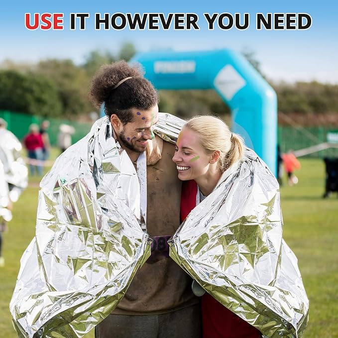 SecuCaptain Survival Emergency Thermal Blankets: Extra Large 84” x63” Space Mylar Blanket Kit for Outdoor Cold Winter Camping Hiking Car Bug Out Bag or First Aid - 10 Pack Amy Green