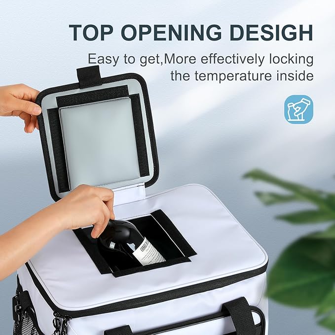 Soft Cooler Bag, 30 Cans Collapsible Cooler with Adjustable Shoulder Straps, White Ice Chest for Camping, Beach, Hiking, Picnic