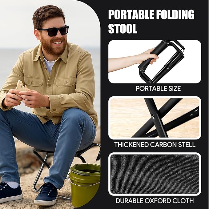 Camping Stool,2-Pack Portable Folding Stool with Carry Bag, 12in Portable Folding Chair Collapsible Camp Stool Outdoor Footstool for Travel Walking Hiking Fishing Picnic (Black(2-Pack))