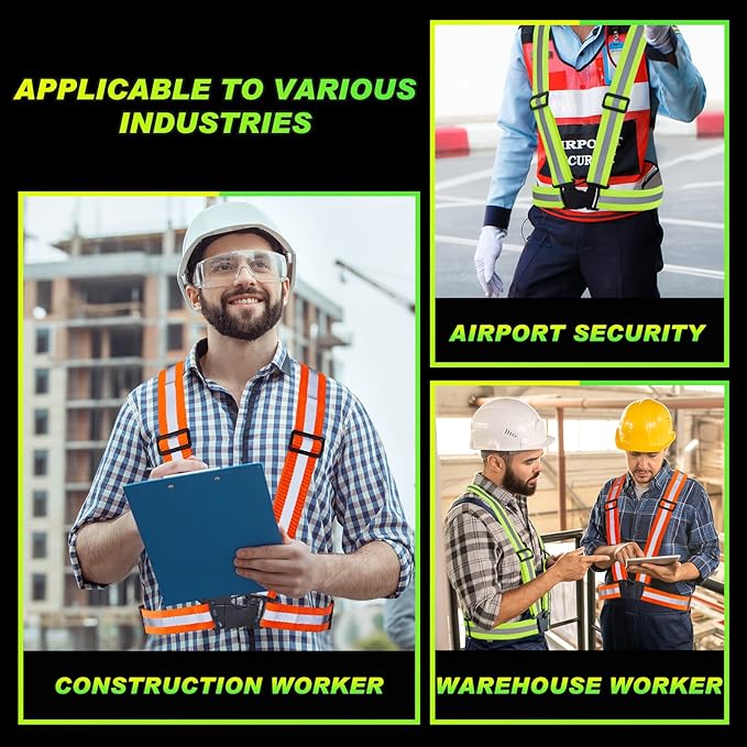 Hercicy 20 Pcs Reflective Vest High Visibility Safety Vests, Adjustable Bright Neon Lightweight Strap Gear (Green,Orange)