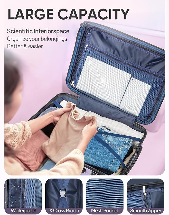 Tolino Luggage 2 Piece（20in/24inch Expandable Luggage Hardshell PC+ABS Leopard Suitcase with Spinner Wheels TSA Lock, Lightweight Rolling Suitcase for Women