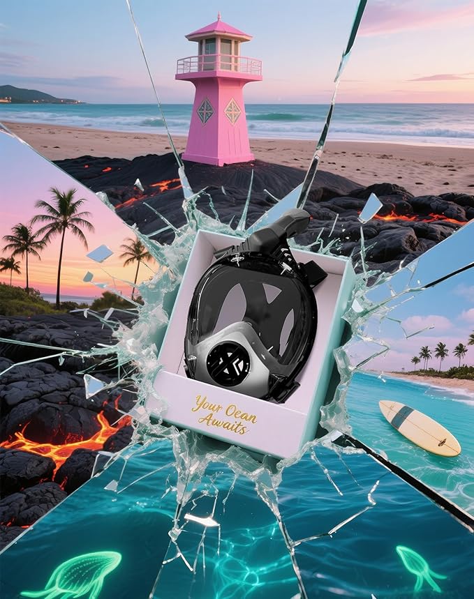 Full Face Snorkel Mask- Snorkeling Gear for Adults with Safe Dry Top Breathing System, Latest Foldable Panoramic View Snorkeling Mask for Men and Women, Anti Fog Anti Leak