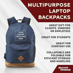 DISCOUNT PROMOS Custom Multipurpose Laptop Backpacks Set of 10/40/80, Personalized Bulk Pack - Lots of Features for Everyday Use, Perfect for Employess, Businessman - Blue