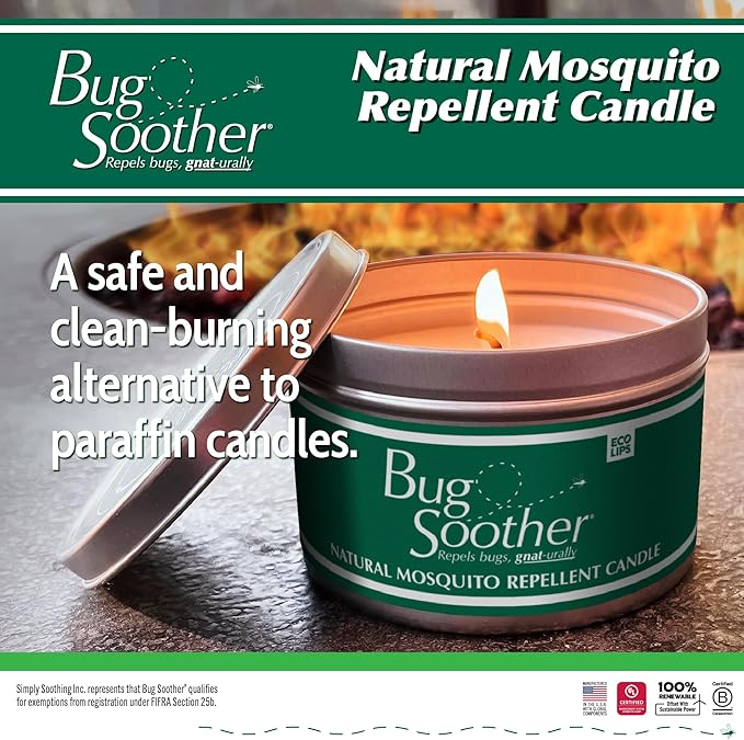 Bug Soother Candle - Natural Insect, Gnat and Mosquito Repellent 2 Candles, 1oz Bottle of Bug Spray Deterrent - Safe for Adults, Kids, Pets, Environment - Made in USA