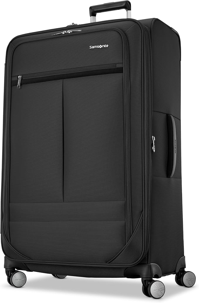 Samsonite Soft-Sided 29-Inch Lightweight Large Checked Expandable Element Suitcase: Durable, 360° Spinner Wheels, Adjustable Telescopic Handle, 2 Front & 1 Side Pocket- Black