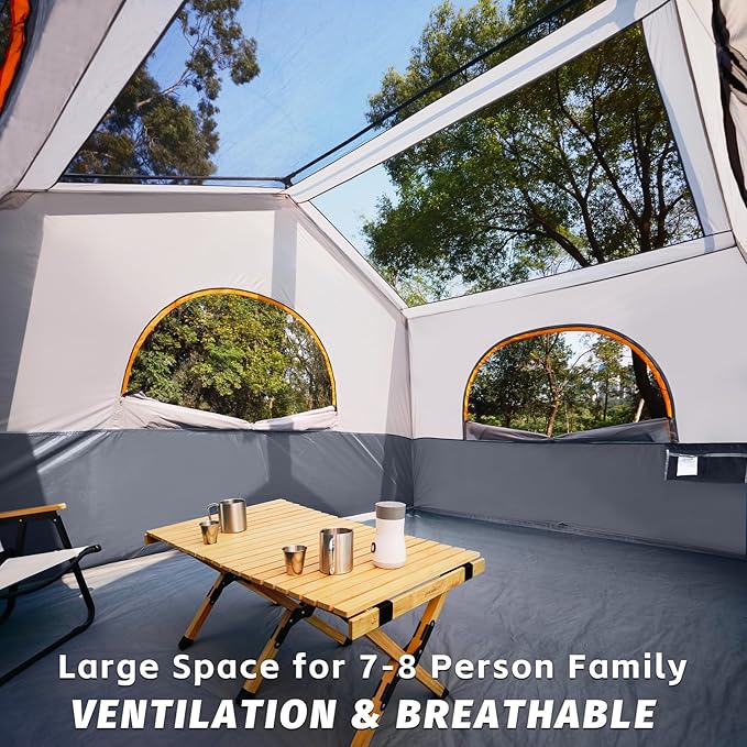 HIKERGARDEN 6-8 Person Camping Tent - Portable Family Cabin Tent for Camp, Windproof Fabric Camp Tent Outdoor for Hiking, Backpacking, Traveling