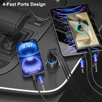 USB C Car Charger, Costyle 65W Dual USB-C & USB-A Multi Port Cigarette Lighter Adapter with Voltmeter QC/PD 3.0 Fast Charging 12V Car Phone Charger for iPhone 17 16 15 14 13 12 Pro Max Samsung(Black)