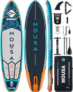 MOUSA 11'6“x35 Extra Wide Inflatable Stand Up Paddle Board, Stable Long SUP for 2 People/Family, Shoulder Strap, 3/5 Handles, 100L Backpack, All-Round Sup Board, Removeable Fin