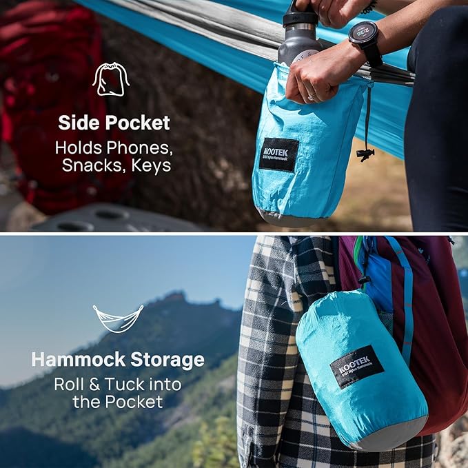 Kootek Camping Hammock, Portable Hammocks with Tree Straps & Attached Carry Bag, Camping Essentials Gear, Perfect for Outside Indoor Hiking Beach Backpack Travel