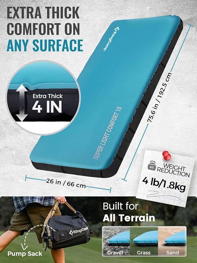 Kingcamp Air & Foam Sleeping Pad for Camping, 4" Portable Compact Inflatable Camping Mattress, High Support 4-Season Silent Sleeping Mat with Double-layer, 4.9 R-Value for Camping, Tent, Glamping