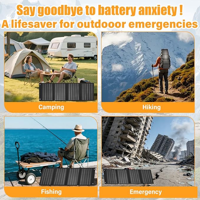 2026Upgrade 40W Foldable Solar Panel Charger,25% High Efficiency Portable N Type Cell,USB-C/USB-A/DC12V MPPT Fast Charging, IP67 Waterproof Lightweight Solar Charger for Outdoor Travel Emergency