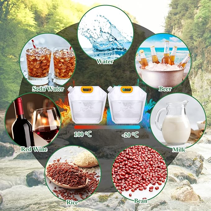 Tessco 8 Pcs 1.3 Gallon Collapsible Water Storage Bags, Clear Plastic, 1.0 Pounds