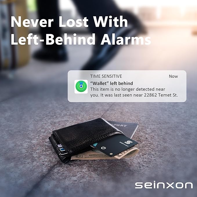 SEINXON Wallet Tracker (iOS Only) IP68 Thin Item Finder Card Luggage Located Bluetooth Works with Apple Find My APP & Network - Magnetic Charger (Slim)