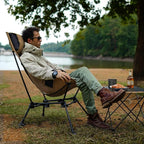 MOON LENCE Oversized Camping Chair for Adults, Height Adjustable High-Back Folding Camping Chair with 400 lbs Capacity, Hidden Pillow Pocket and Wide Seat for Camping, Hiking, Picnics, Khaki