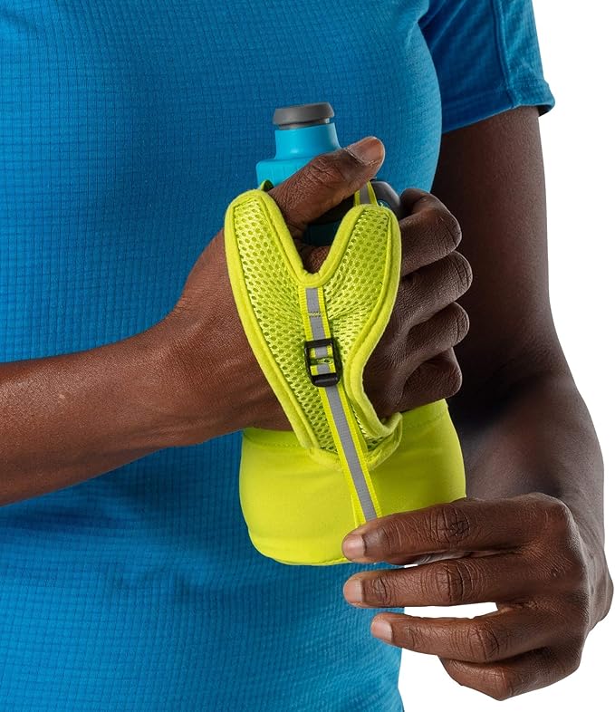 Nathan Running Handheld Water Bottle Adjustable No-Grip Quick Squeeze Lite Hand Strap. 12 oz Insulated Water Bottle. Reflective Hydration