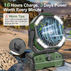 Odoland 40000mAh Camping Fan with LED Light, Battery Operated Oscillating Desk Fan with Remote & Hook, Rechargeable Outdoor Tent Fan with Timer for Hurricane Power Outage Travel Jobsite RV, Green