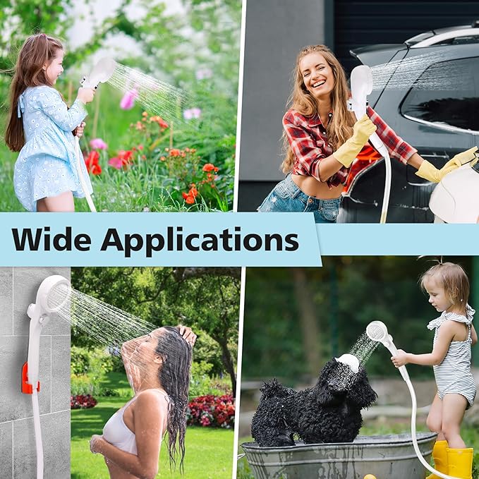 Portable Shower for Camping, 7800mAh Rechargeable Camping Shower with 3 Spray Modes, IPX7 Waterproof Portable Shower Pump for Outdoor, Hiking, Travel, Car, Pet-Long-Lasting Battery & Powerful Suction