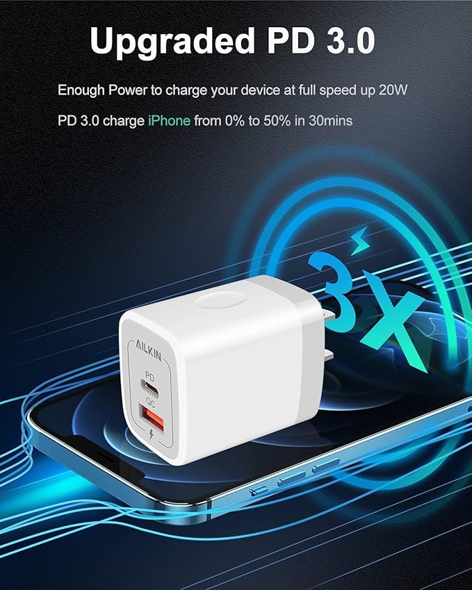 [3Pack/20W] USB C Charger Adapter, Dual-Port PD USBC Wall Charger Block for iPhone 17 Air 16e 16 Pro Max 16Pro 15, Type C Brick Power Box Quick Charge Cargador Cube Base for Samsung Galaxy S25 Ultra