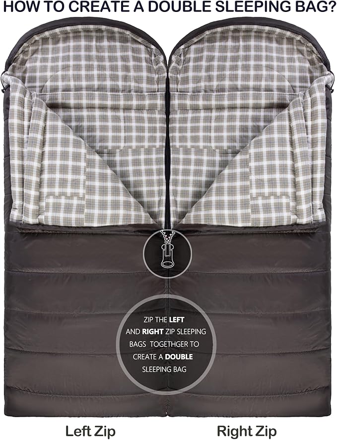 0 Degree Sleeping Bag 100% Cotton Flannel XXL for Adults Big and Tall Cold Weather Winter Zero Degree Camping,Free Compression Sack