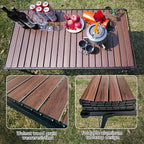 4FT Folding Camping Table, Adjustable Height Aluminum Roll Up Table with Carry Bag, Loads 110LBS, 2-6 Person Lightweight Portable Picnic Table for Outdoor, Grilling, Barbecue,Travel. Walnut