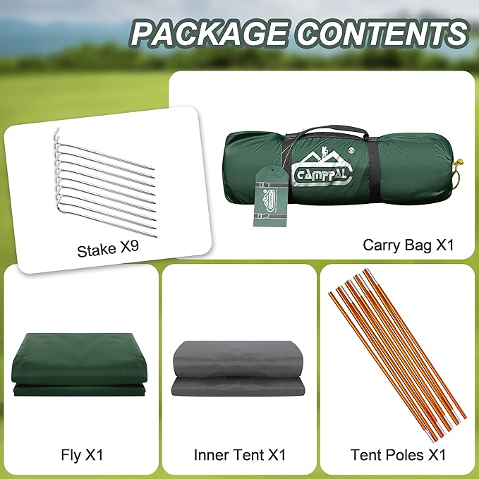 camppal 1 Person Tent for Camping Hiking Mountain Hunting Backpacking Tents 4 Season Resistance to Windproof Rainproof and Waterproof