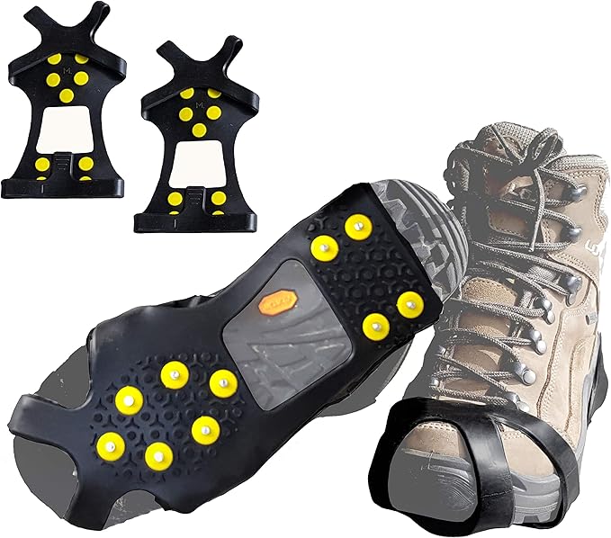 Ice Snow Traction Cleats - Lightweight Crampon Cleats for Walking on Snow & Ice - Anti Slip Grippers Fasten Quickly & Easily Over Footwear - Protable Grips for Shoes and Boots