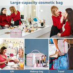 Gosect Large Makeup Bag, Cute Cosmetic Bag for Women Girls, Floral Coquette Aesthetic Toiletry Bag, Travel Make Up Organizer Bag(Small Pink Floral