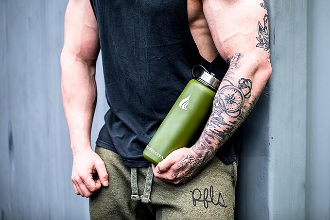HYDRO CELL Stainless Steel Insulated Water Bottle with Straw - For Cold & Hot Drinks - Metal Vacuum Flask with Screw Cap and Modern Leakproof Sport Thermos for Adults (Army 40oz)
