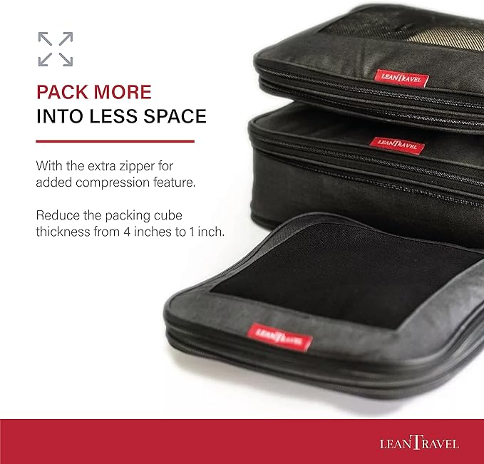 Compression Packing Cubes for Travel Organizers with Double Zipper, LeanTravel