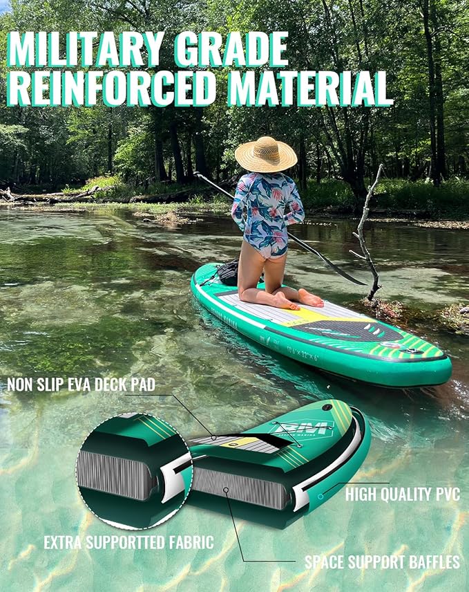 BM Paddle Board Inflatable Stand Up Paddle Board, SUP Paddleboard for Adult, Premium Accessories | Non-Slip EVA Deck & Foam Handles, Camera Mount, Double Action Pump, 85L Travel Backpack