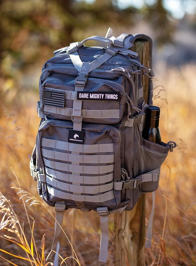 AMERICANPHOENIX 45L Elite Tactical Backpack | 3X Stronger Work & Military Backpack | Water Resistant and Heavy Duty | 3 Day MOLLE Bug Out Bag (Arctic Grey)