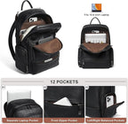 Leather Backpack for Women, Fits 15.6 Inch Laptop, Soft Vegan Leather Backpack for Travel and Daily Use, Black