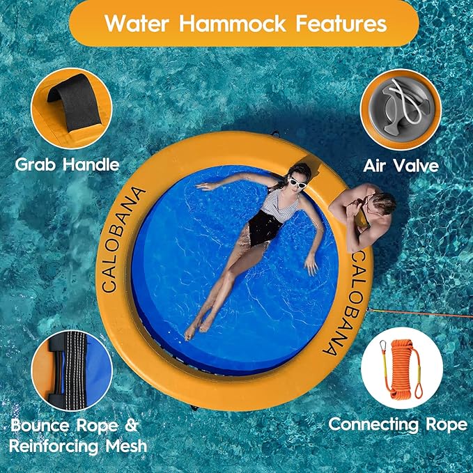 Round Floating Ring Inflatable Water Hammock Heavy Duty River Floats Lake Raft for Adults Tanning Pool Lounger Float Island Platform Pad Mat for Party