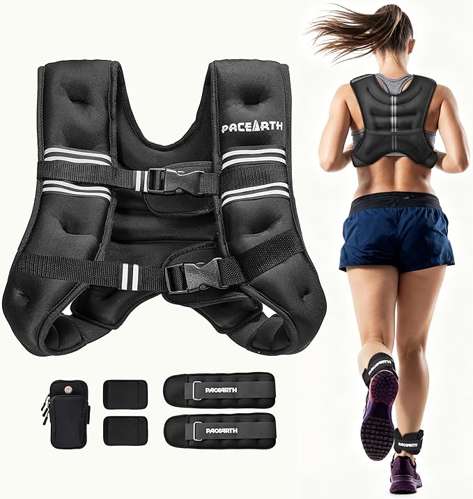 PACEARTH Weighted Vest,4lb/6lb/10lb/12lb/16lb/20lb/25lb/30lb Weight Vest with Reflective Stripe, Body Weight Vests Adjustable for Men, Women Workout, Strength Training, Running, Walking, Jogging