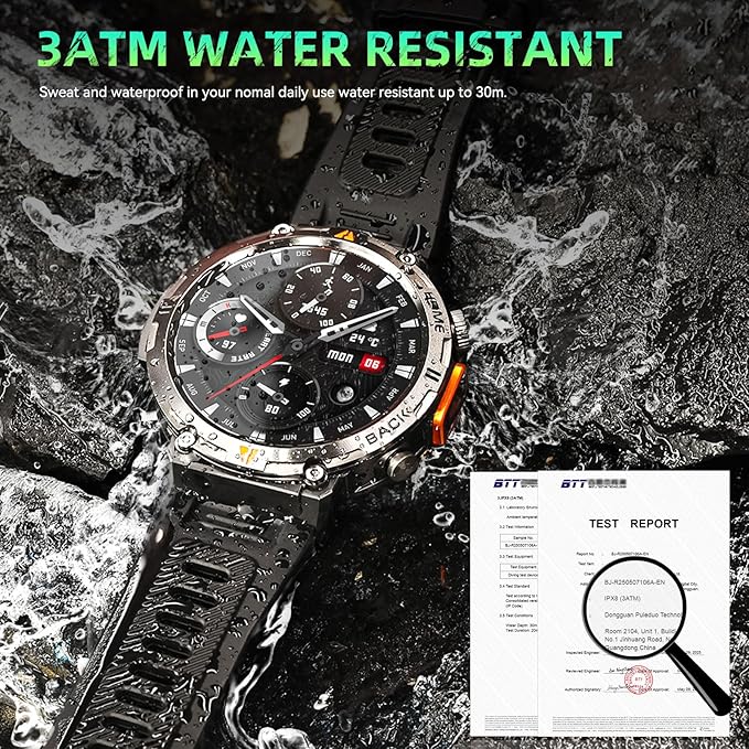 Military Smart Watches for Men Built-in GPS 3ATM Waterproof with Call/LED Flashlight, 1.45" Rugged Tactical Smartwatch with Compass, Fitness Tracker with HR/SPO2/Sleep Monitor for iPhone Android