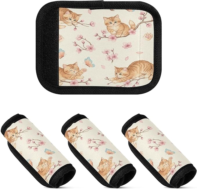 Burbuja Cats Luggage Handle Wrap Neoprene Comfort Handle Covers Suitcase Tag Identifier for Travel Accessories, 4 Pack