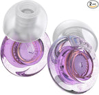 Yawsoy Purple Silicone In-Ear Ear Plugs, 2 Pack High Fidelity Ear Plugs for Concerts, Raves, Work, Musicians, 5 Pair Ear Tips in S/M/L, 18-25 dB Noise Cancelling