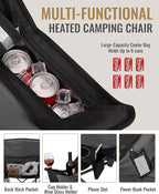 KingCamp Heated Oversized XL Camping Chair, Heavy Duty 500lbs Folding Couch for Adults, Padded Large Comfortable Sofa Seat 3 Heat Levels with Cooler Bag for Outdoor Sports Fishing Lawn, Black/Grey