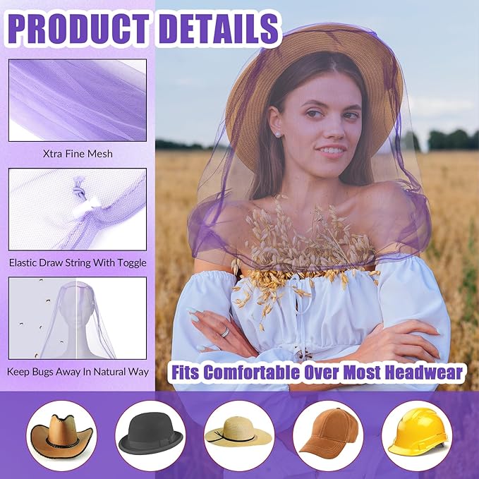 HESTYA 4 Pack Mosquito Bug Net Mesh for Head Mosquito Head Net Face Neck Fly Netting Hood from Insect Bugs Gnats for Outdoor