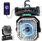 Camping Fan with Bluetooth Speaker Portable Fan,20000mAh Rechargeable Battery Powered Fans,Quiet 4-Speeds, 4-LED Light,360° Hanging Hook for Outdoor Picnic Tent Beach Travel Barbecue, Black