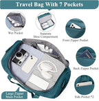 Large Travel Duffle Bag,Carry on Overnight Weekend Bag with Shoes Compartment,Weekender Bags for Women for Travel Business Trips Sport Hospital,3 Pcs Set,Peacock Blue