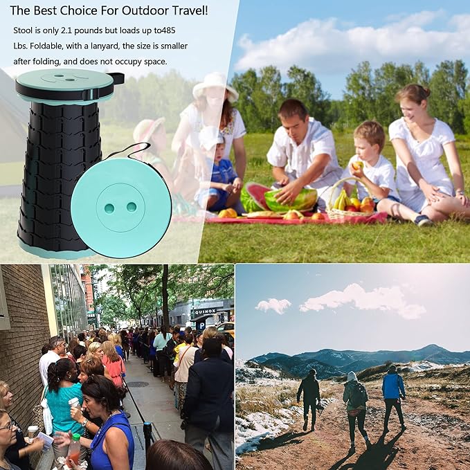 ALEVMOOM Upgraded Folding Stool with Cushion,Portable Collapsible Retractable Stool,Outdoor Chair,Yet More Sturdy Load Capacity 440lbs for Camping Garden Fishing Hiking BBQ with Carry Bag