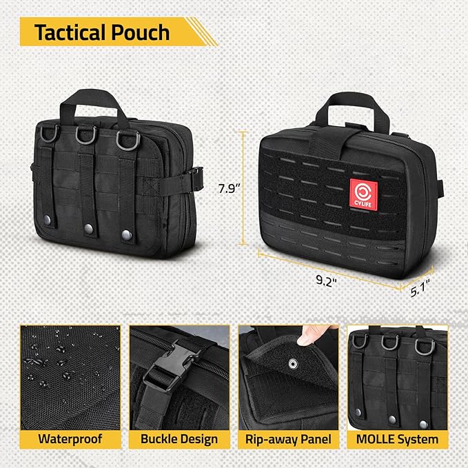 CVLIFE First Aid Kit Survival Emergency Kit with Tactical Pouch, Comprehensive Trauma Care - Ideal for Car, Camping, Hiking, Travel