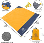 ECCOSOPHY Sand Proof Beach Blanket - Waterproof Picnic Blanket 60x55 Outdoor Compact Pocket Blanket Lightweight Ground Cover for Hiking Camping Festivals Sports Travel with Bag & Stakes (Orange)