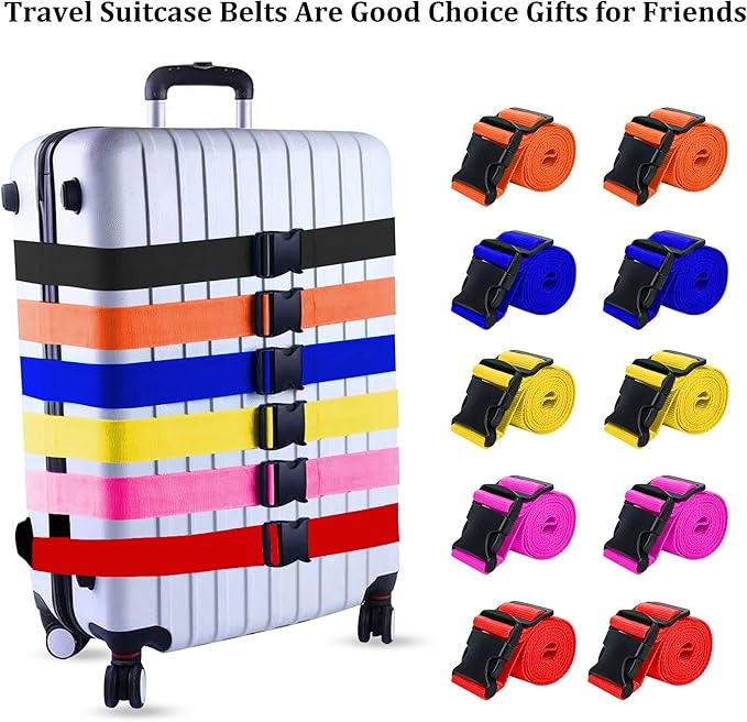 2 Pack Suitcase Straps, Bright Color Adjustable Luggage Belts, TSA Approved (Black)