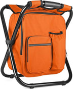 Kikerike Backpack Stool Cooler Chair Heavy Duty 400 LBS Max Load Portable Lightweight Stool Backpack Folding Fishing Cooler Seat for Camping Hunting Fishing - Orange