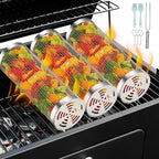 ZORMY 3pcs Rolling Grill Baskets, Grill Veggie Basket, BBQ Baskets for Grilling, Round Stainless Steel Grill Baskets for Outdoor Grill, Camping basket for Vegetables, Birthday Gifts for Men