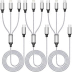 Multi Charging Cable 4ft 3Pack 3 in 1 Charger Cord, Multiple Usb C Port Rapid Nylon Braided Cable USB Charging Cable Multi Phone Charger Cord with Type C Micro Lightning USB Connectors for Cell Phones