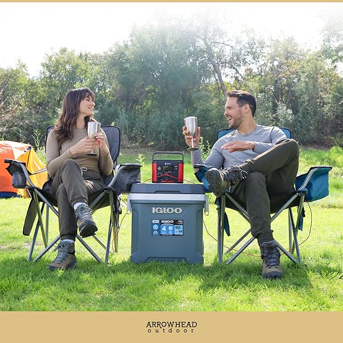 ARROWHEAD OUTDOOR 2-Pack Heated Folding Camping Chair with Cooler, 3 Heat Settings, Cup & Wine Glass Holder, Carrying Bag, Battery NOT Included, Supports up to 330lbs