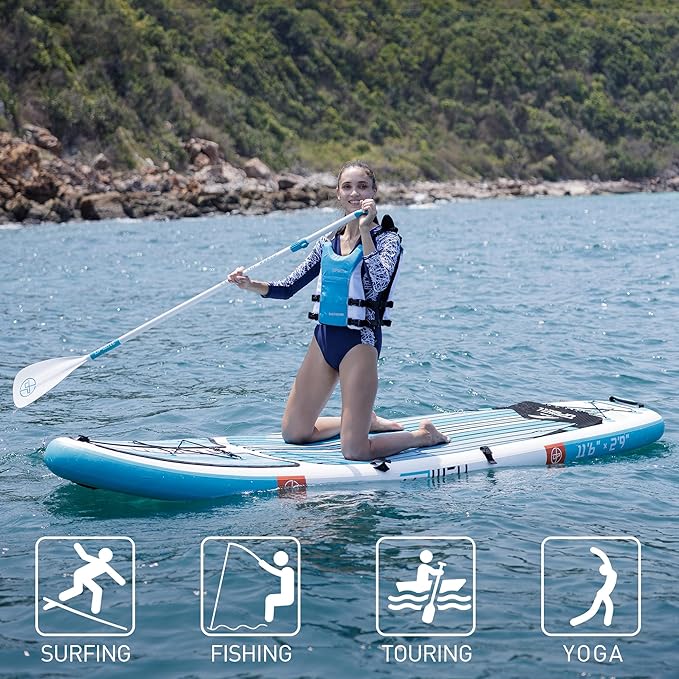 UPWELL 11’6”/11'2”/11'/10'8”/10'6”/10'2” Inflatable Stand Up Paddle Board with sup Accessories Including Backpack, Repairing Kits, Non-Slip Deck, Leash, 3 Fins, Paddle and Hand Pump